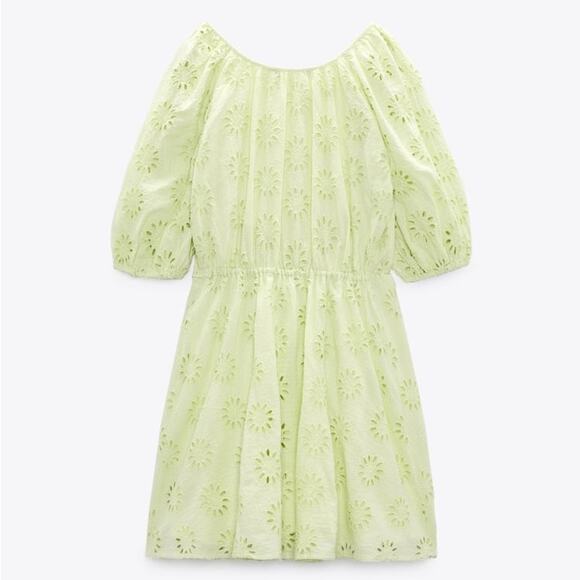ZARA OPENWORK EMBROIDERED DRESS LIGHT YELLOW - Picture 12 of 12